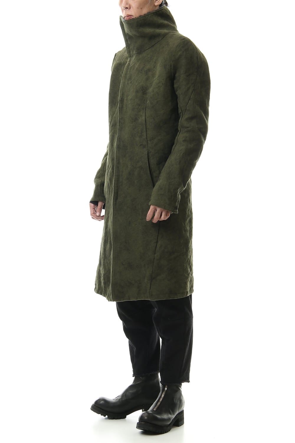 Jute Cotton Military twill High neck coat Khaki
