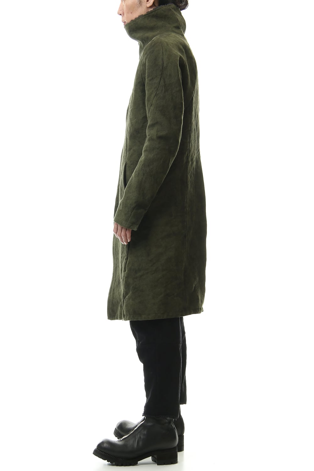 Jute Cotton Military twill High neck coat Khaki