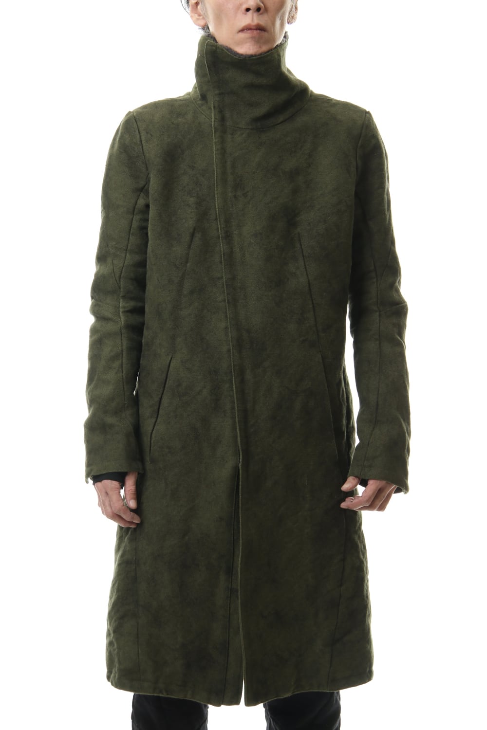 Jute Cotton Military twill High neck coat Khaki