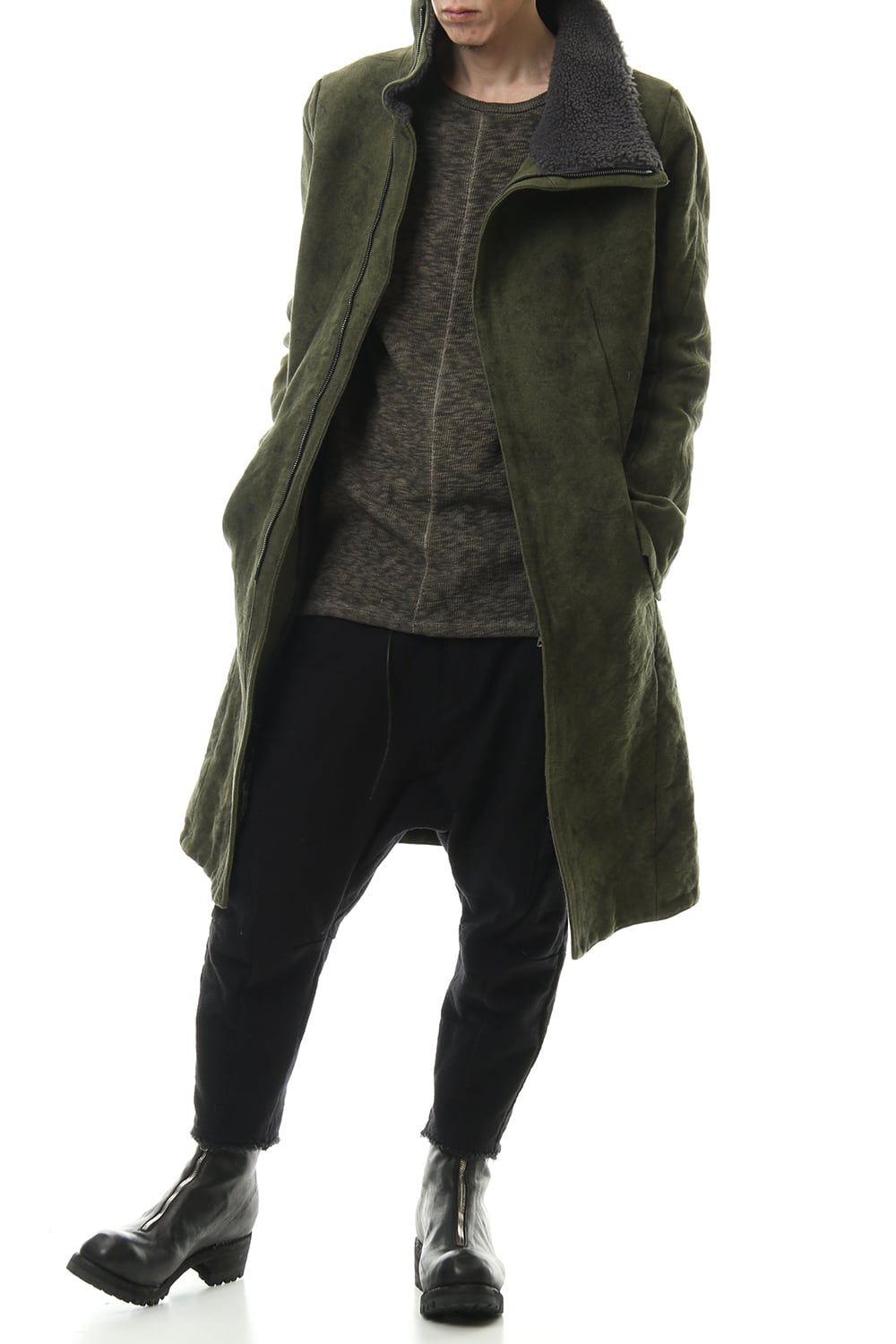 Jute Cotton Military twill High neck coat Khaki