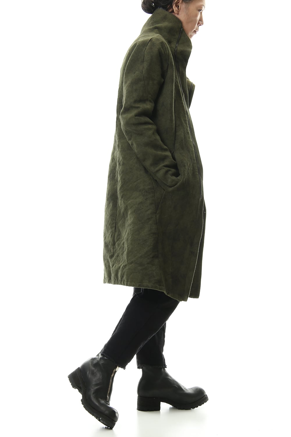 Jute Cotton Military twill High neck coat Khaki