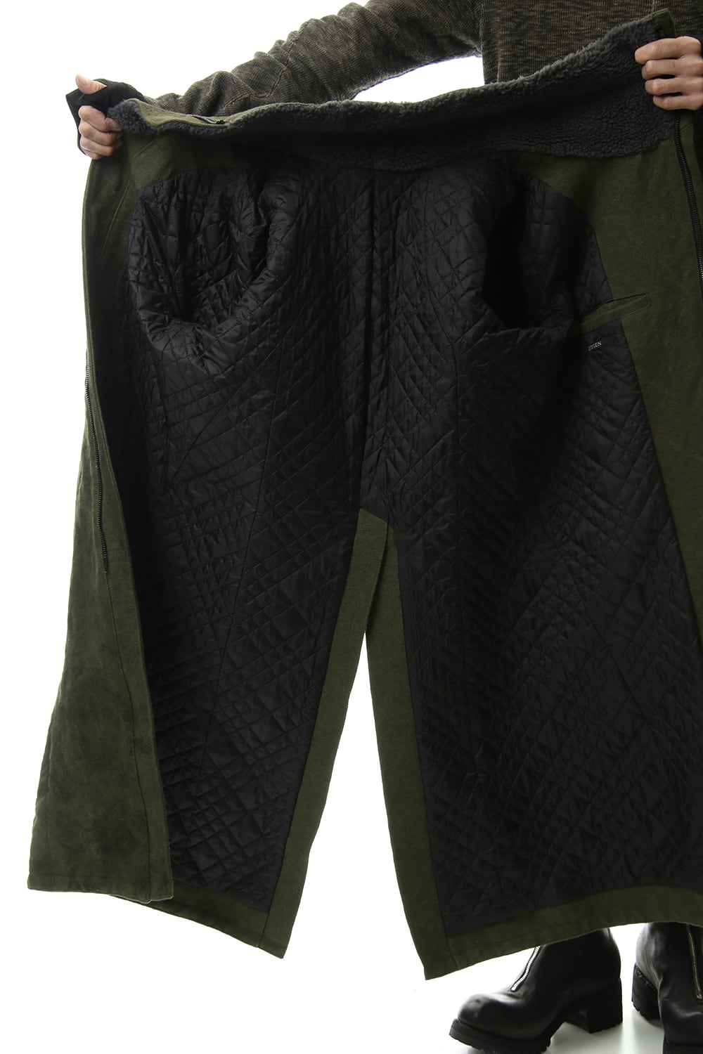 Jute Cotton Military twill High neck coat Khaki