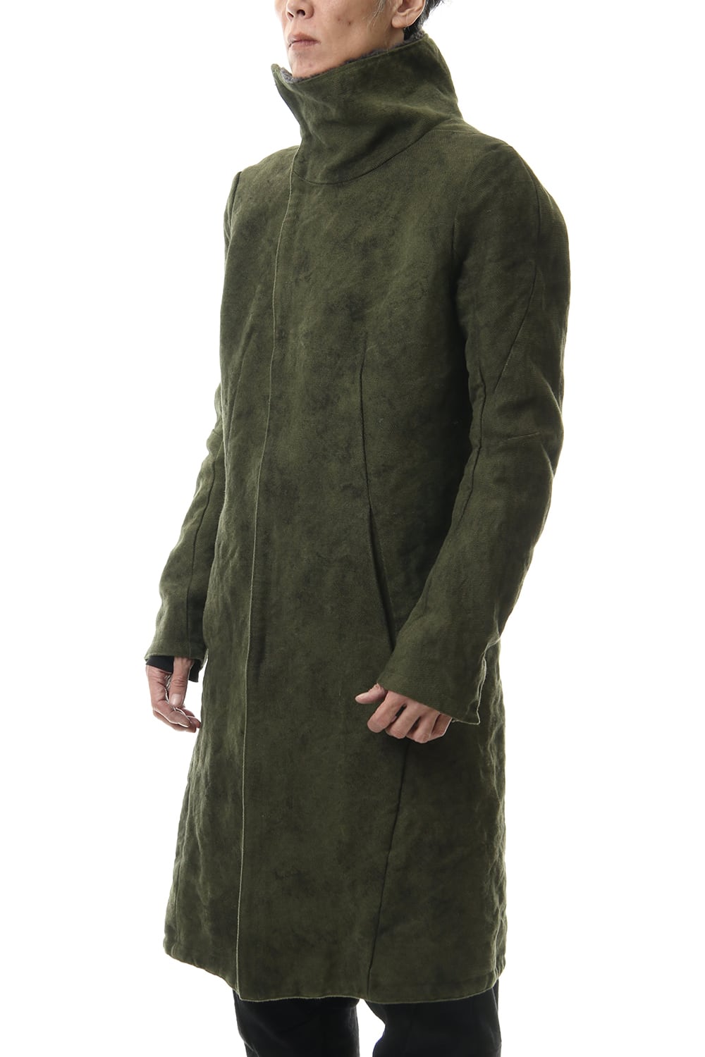 Jute Cotton Military twill High neck coat Khaki