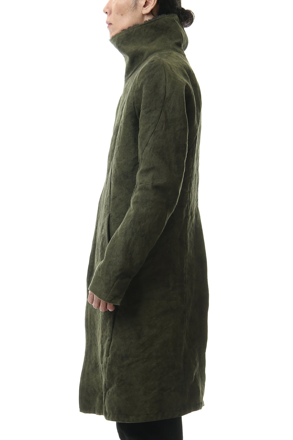 Jute Cotton Military twill High neck coat Khaki