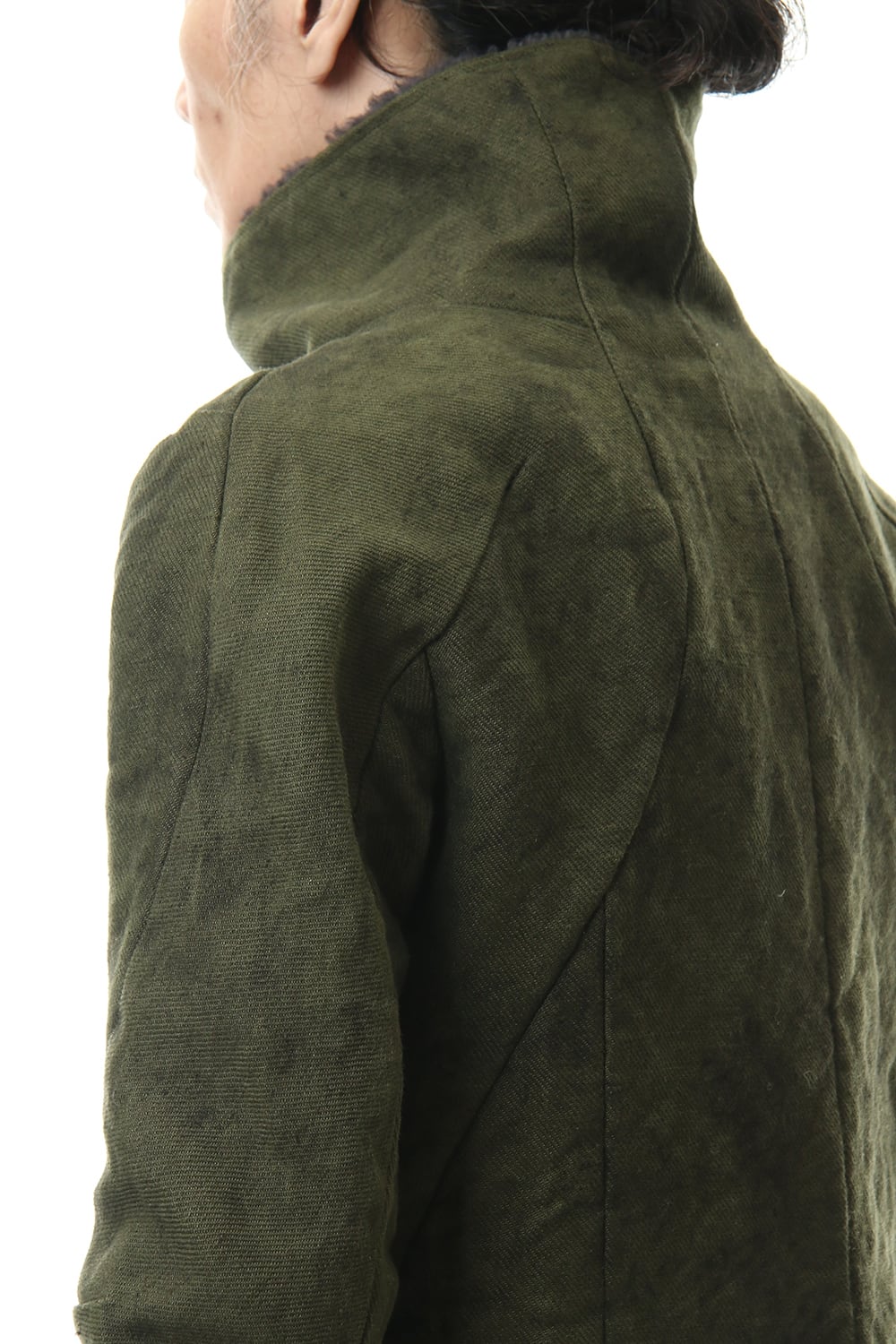 Jute Cotton Military twill High neck coat Khaki