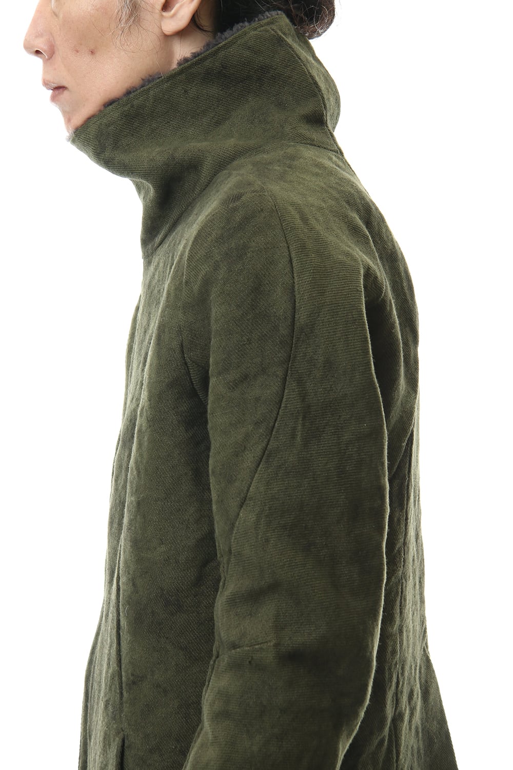 Jute Cotton Military twill High neck coat Khaki