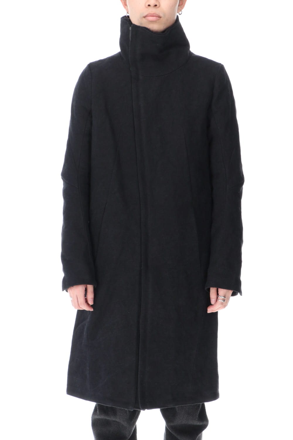 Jute Cotton Military twill High neck coat Black