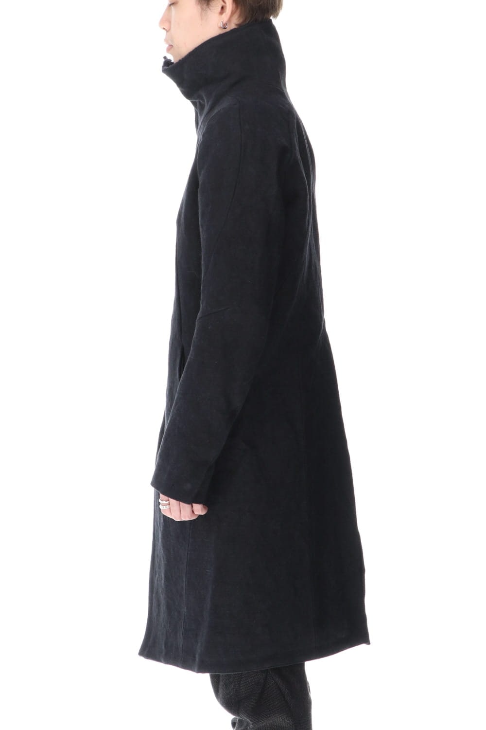 Jute Cotton Military twill High neck coat Black