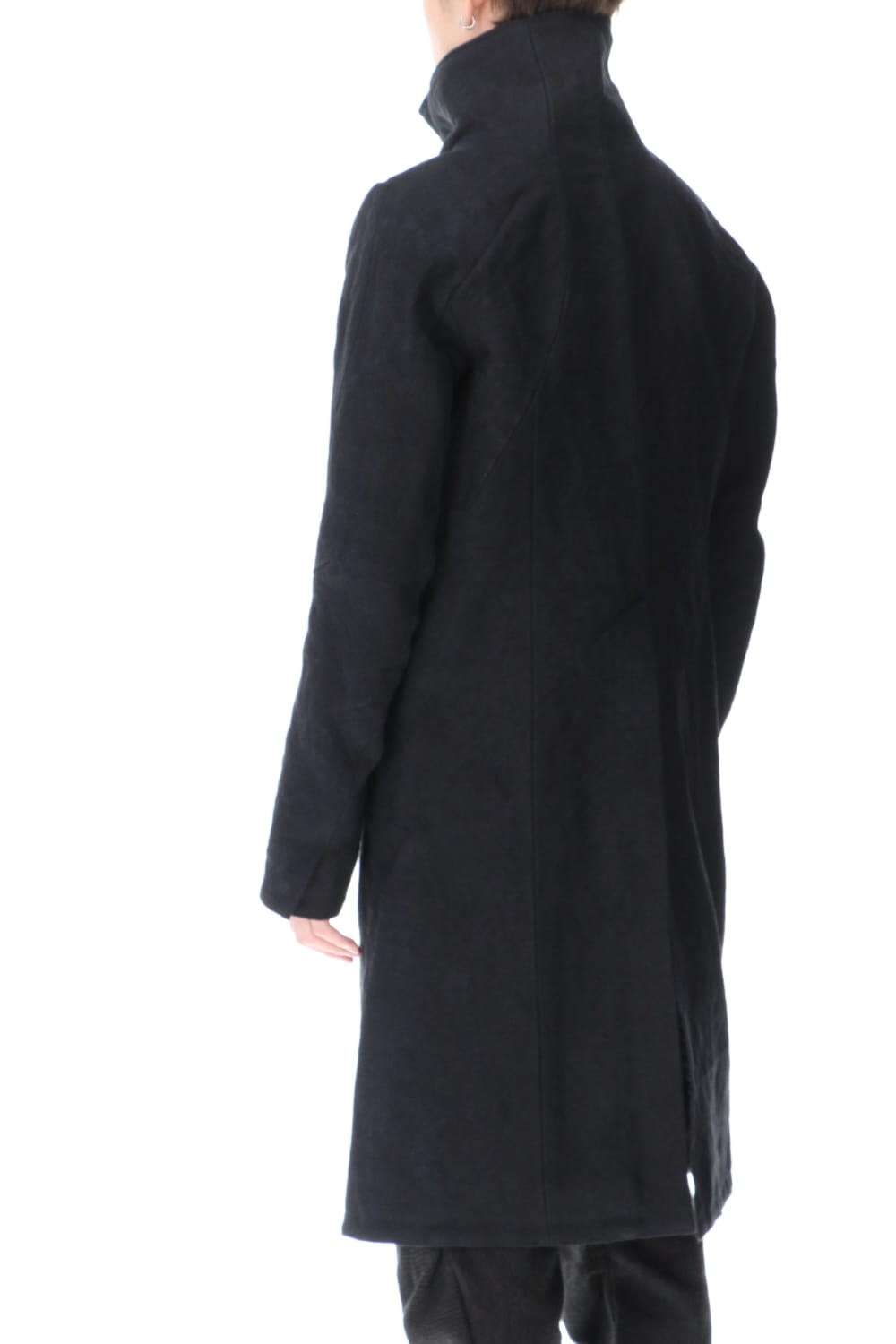 Jute Cotton Military twill High neck coat Black