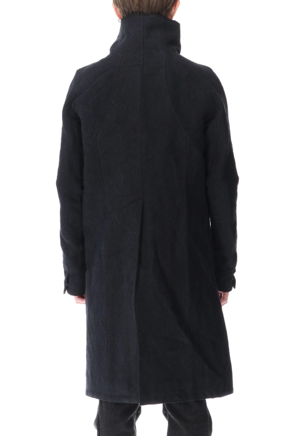 Jute Cotton Military twill High neck coat Black