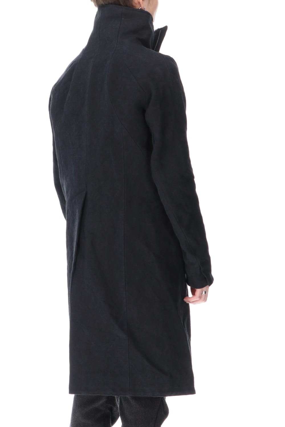 Jute Cotton Military twill High neck coat Black