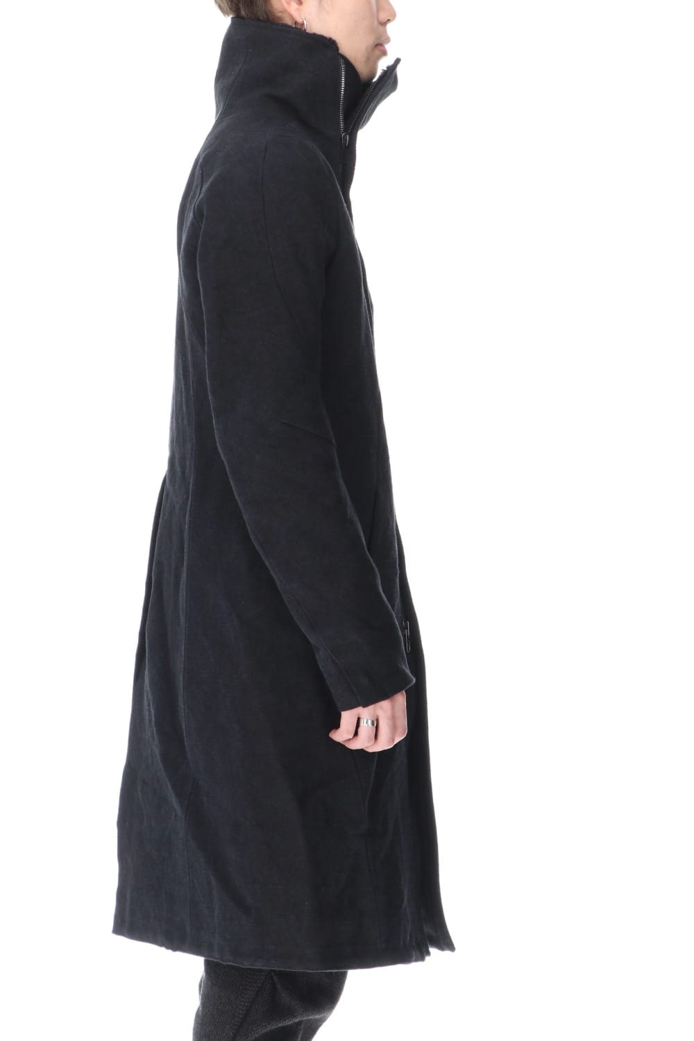 Jute Cotton Military twill High neck coat Black