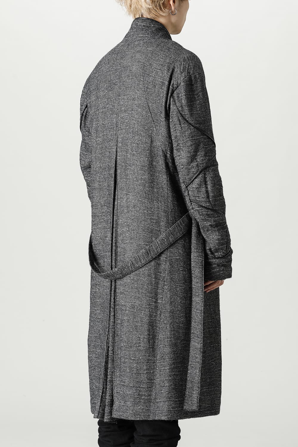 リネン×ラミー×ウールワッシャーロングガウンコート ブラック