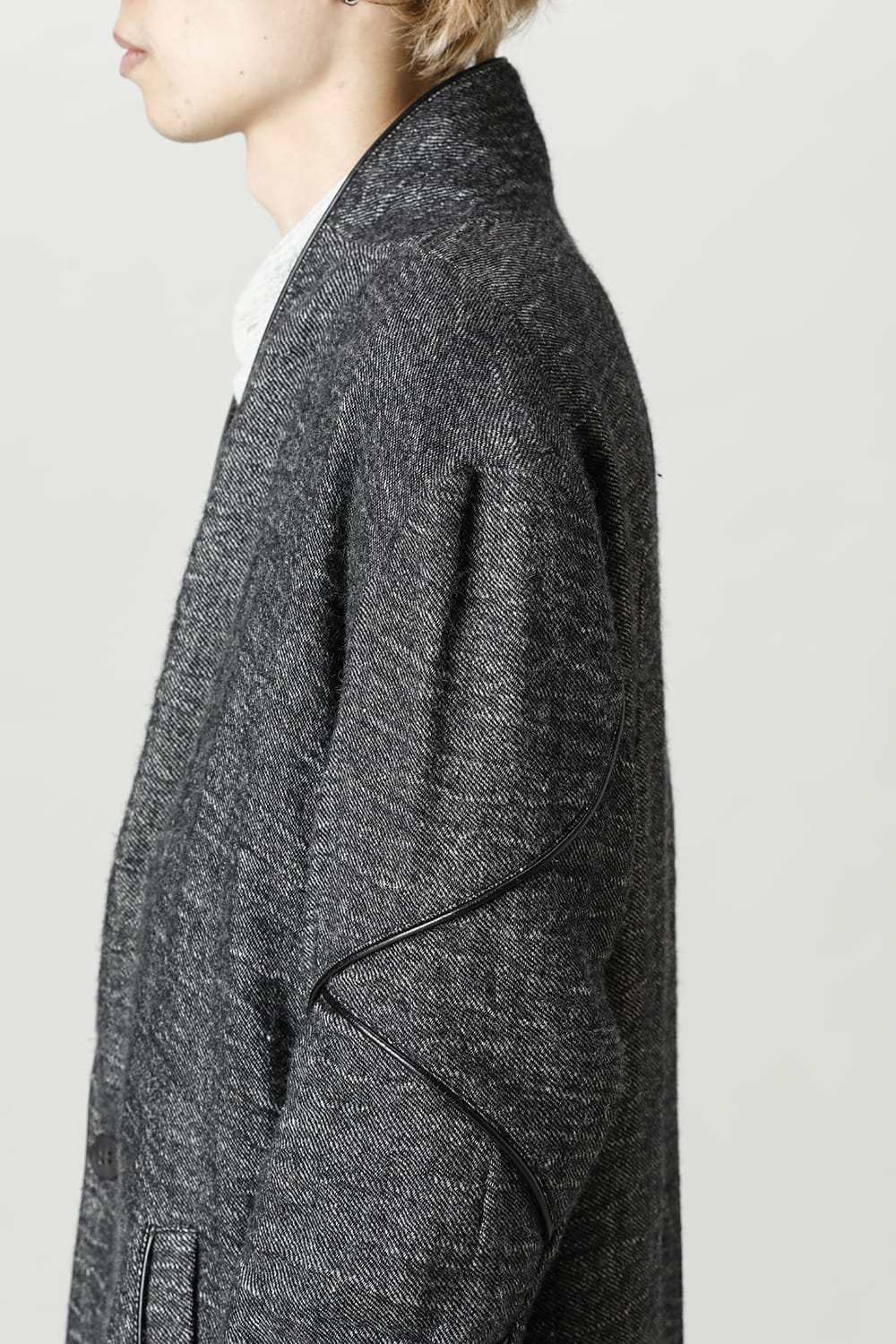 リネン×ラミー×ウールワッシャーロングガウンコート ブラック