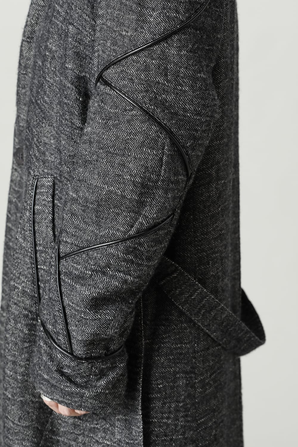 リネン×ラミー×ウールワッシャーロングガウンコート ブラック