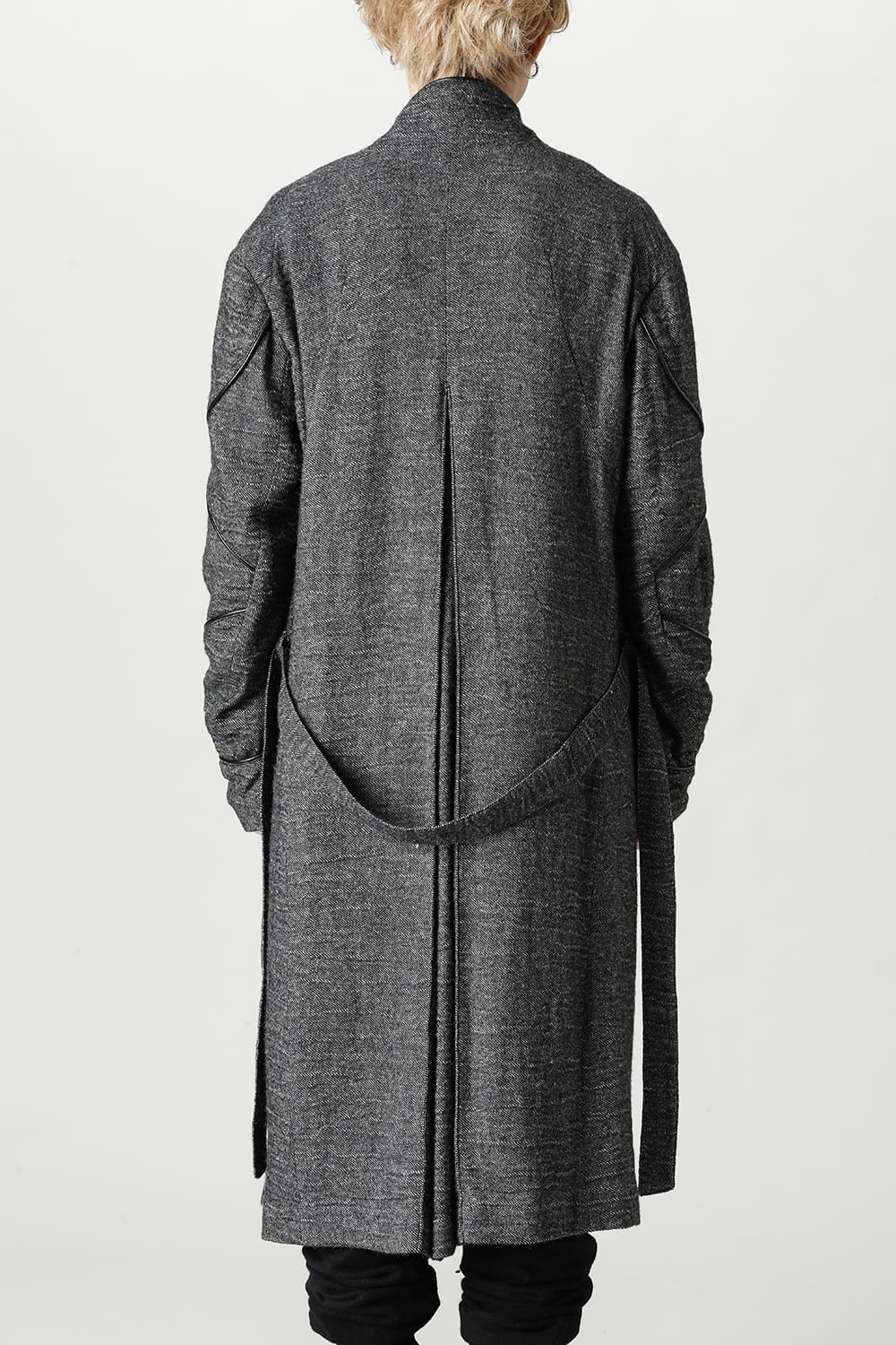 リネン×ラミー×ウールワッシャーロングガウンコート ブラック