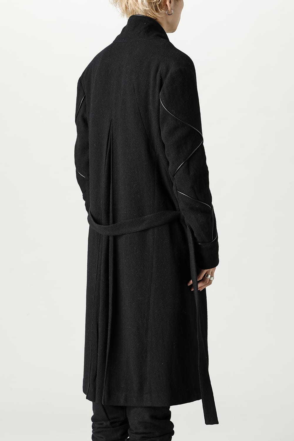 リネン×ラミー×ウールワッシャーロングガウンコート ソリッド ブラック