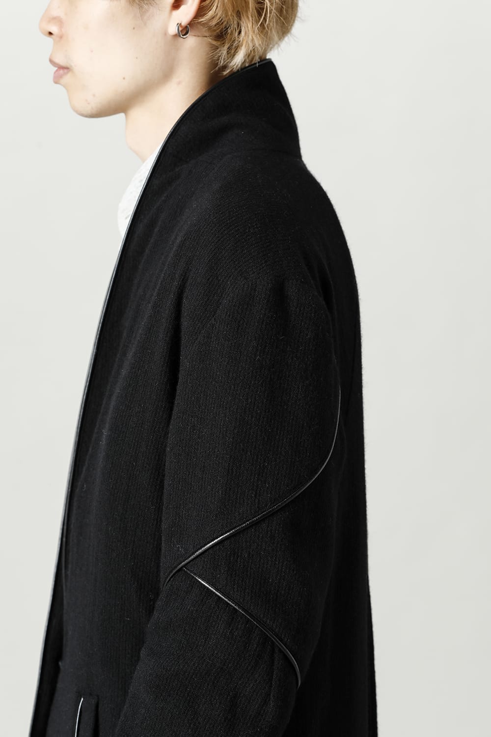 リネン×ラミー×ウールワッシャーロングガウンコート ソリッド ブラック