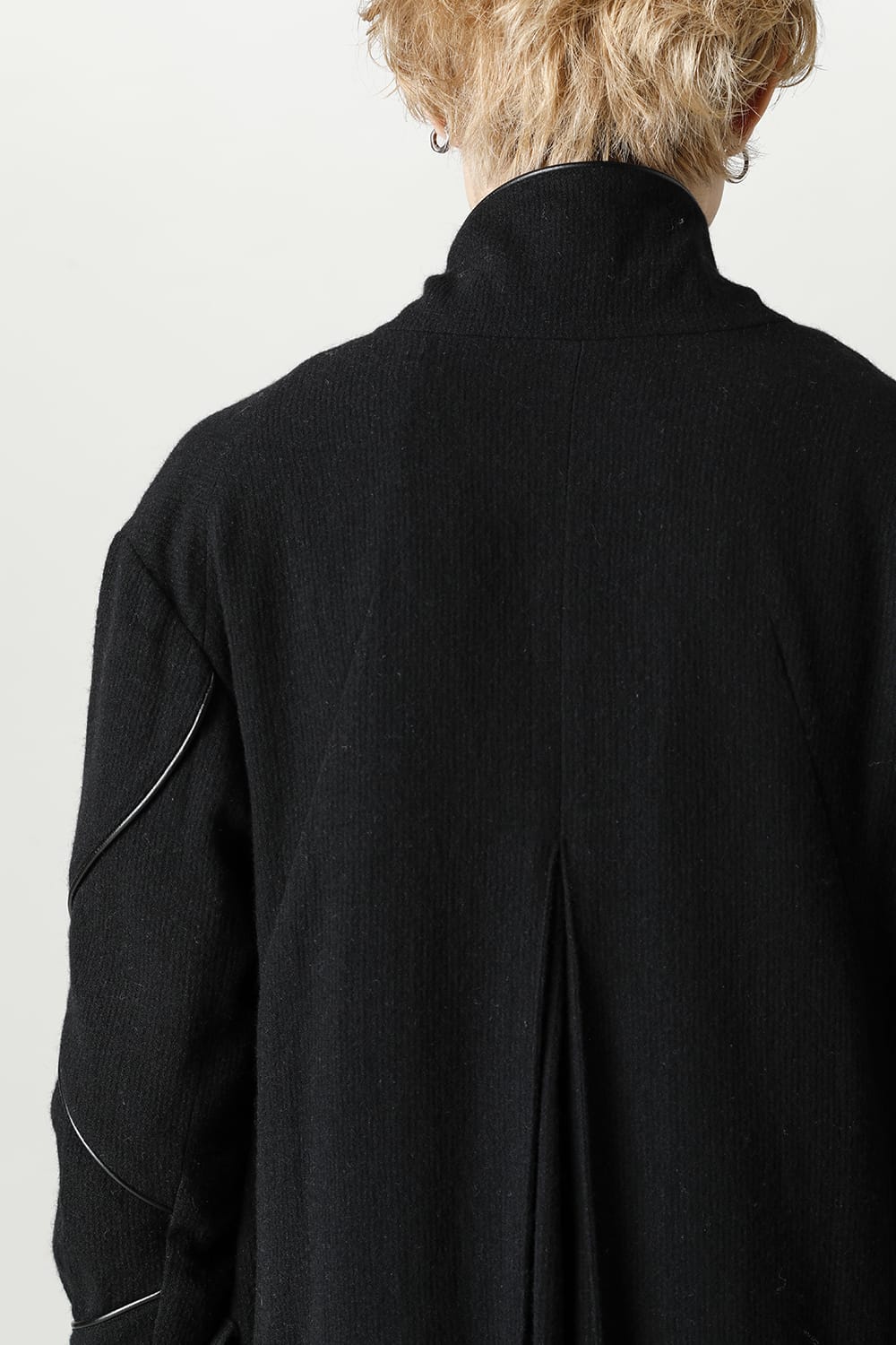 リネン×ラミー×ウールワッシャーロングガウンコート ソリッド ブラック