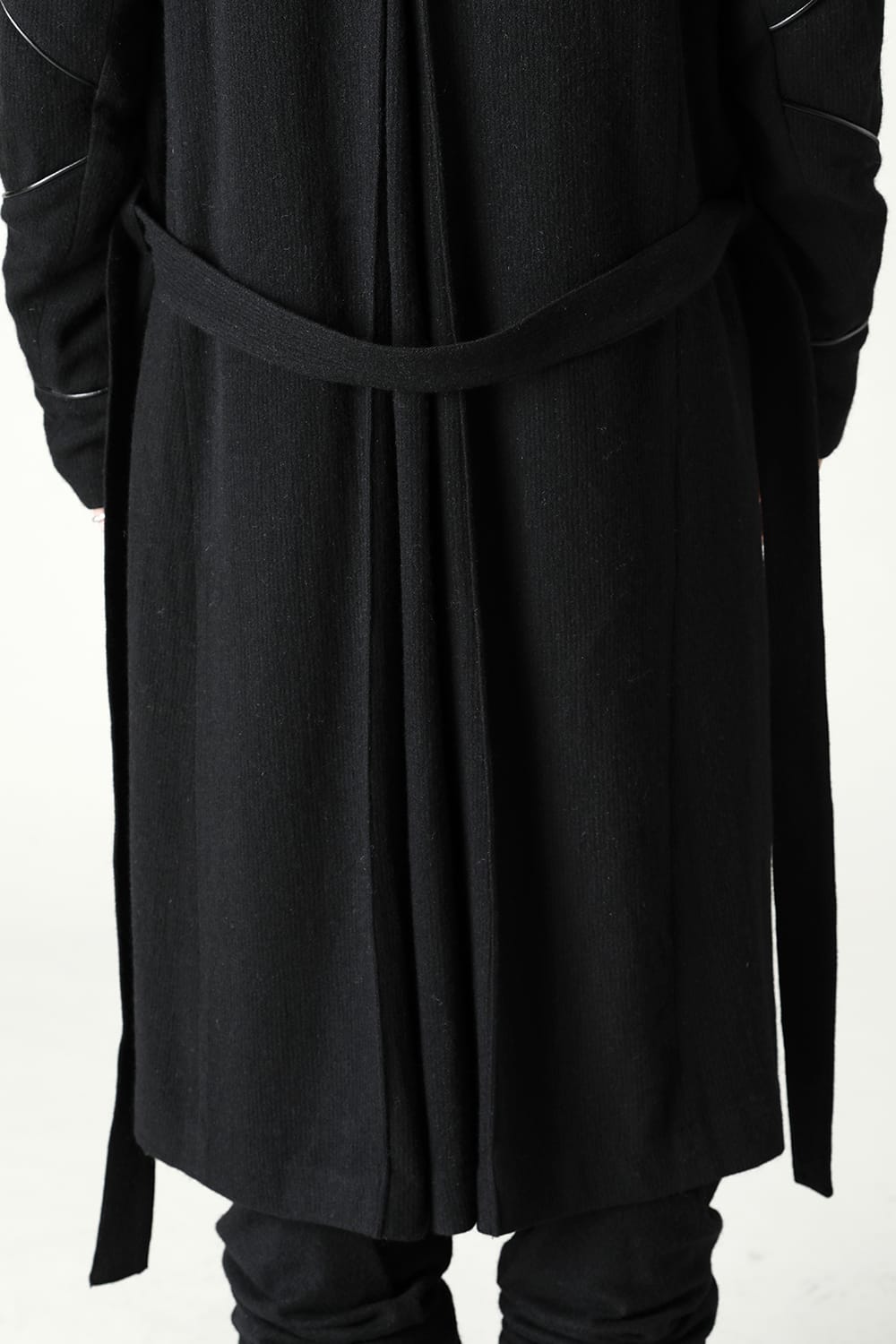 リネン×ラミー×ウールワッシャーロングガウンコート ソリッド ブラック
