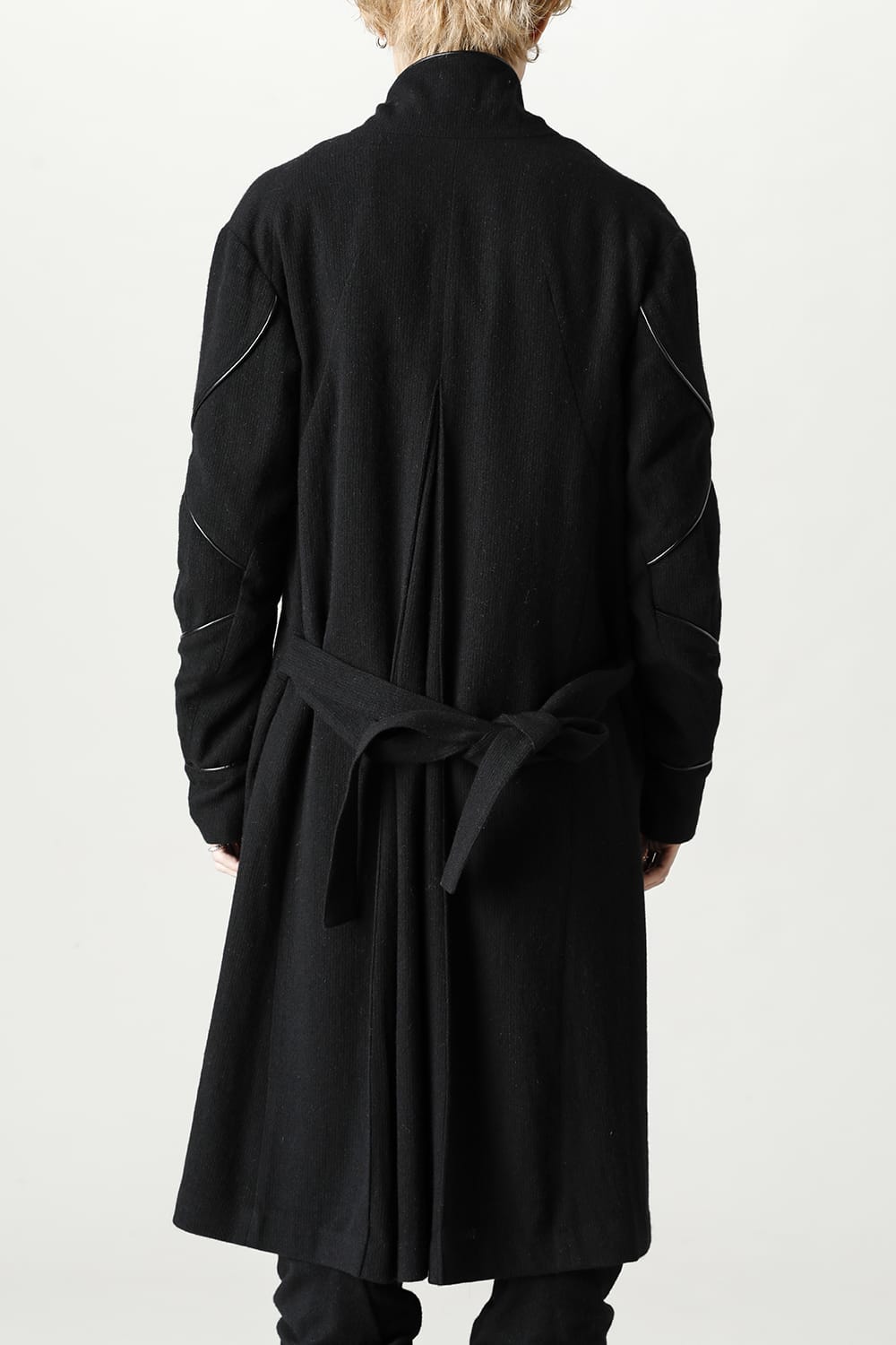 リネン×ラミー×ウールワッシャーロングガウンコート ソリッド ブラック