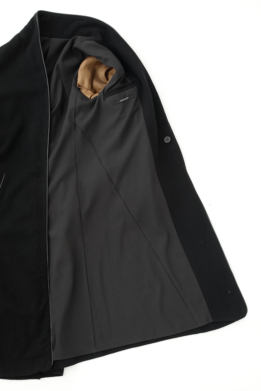 リネン×ラミー×ウールワッシャーロングガウンコート ソリッド ブラック