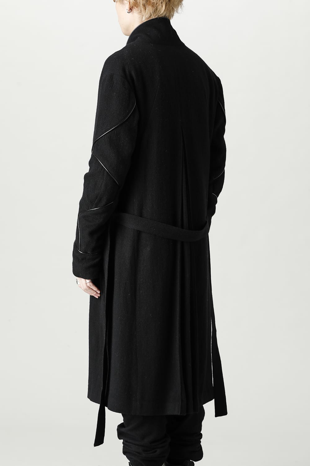 リネン×ラミー×ウールワッシャーロングガウンコート ソリッド ブラック