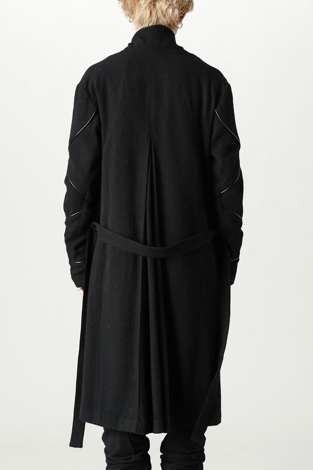 リネン×ラミー×ウールワッシャーロングガウンコート ソリッド ブラック