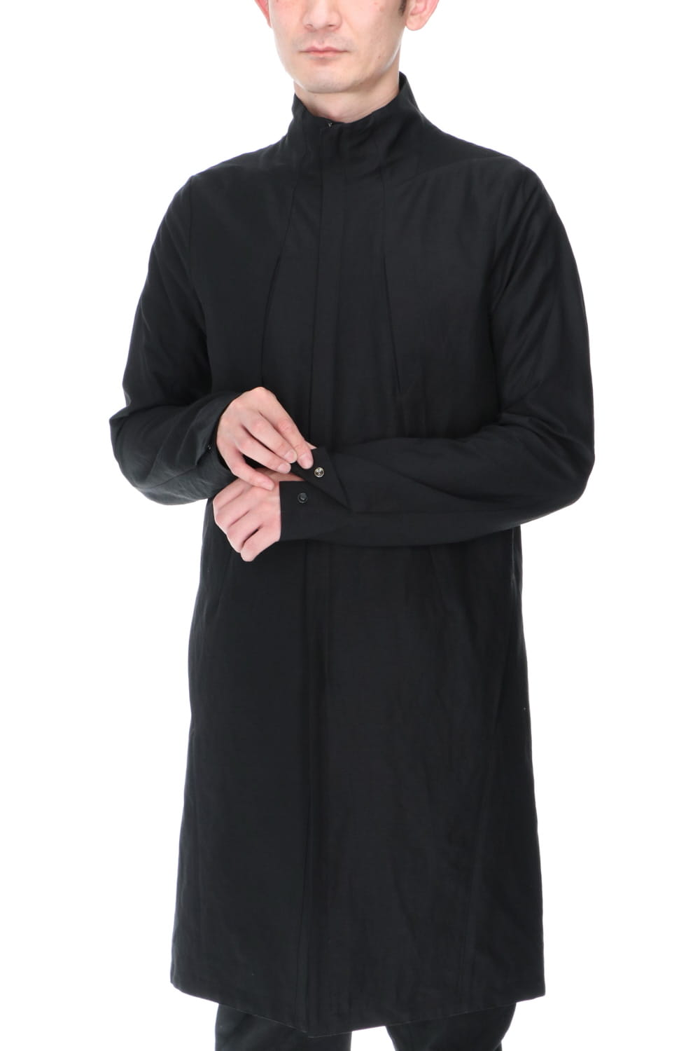 Dobby Minimal Striped High-Neck Coat