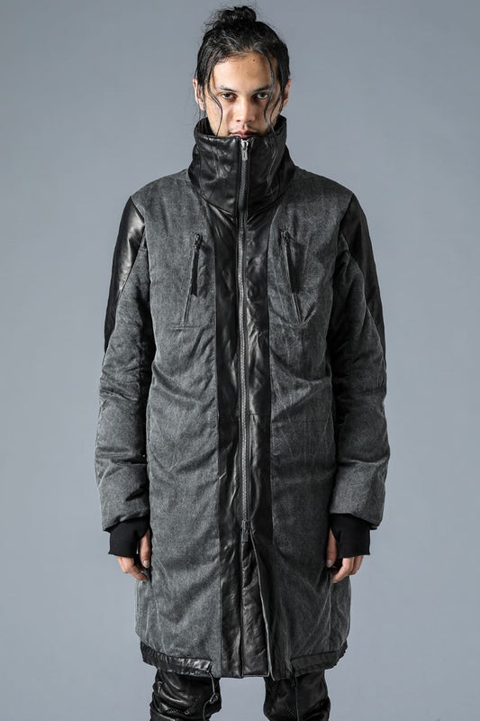 Horse Leather x Rayon Twill White Goose Down Coat  Charcoal