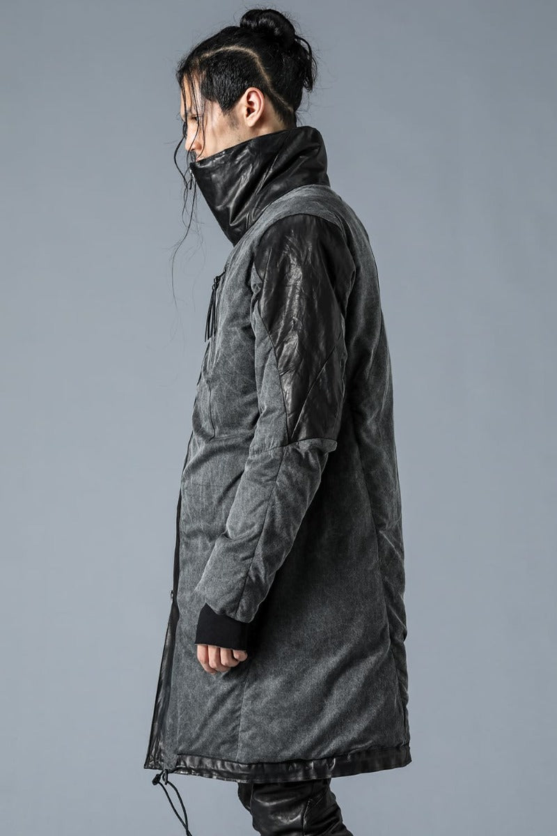 Horse Leather x Rayon Twill White Goose Down Coat  Charcoal