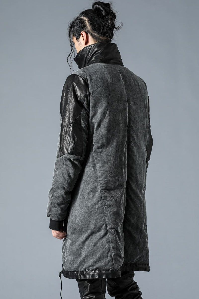 Horse Leather x Rayon Twill White Goose Down Coat  Charcoal