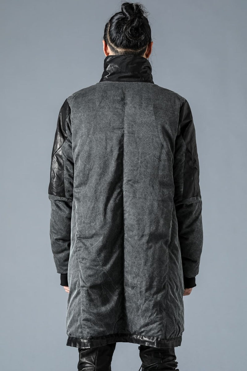 Horse Leather x Rayon Twill White Goose Down Coat  Charcoal