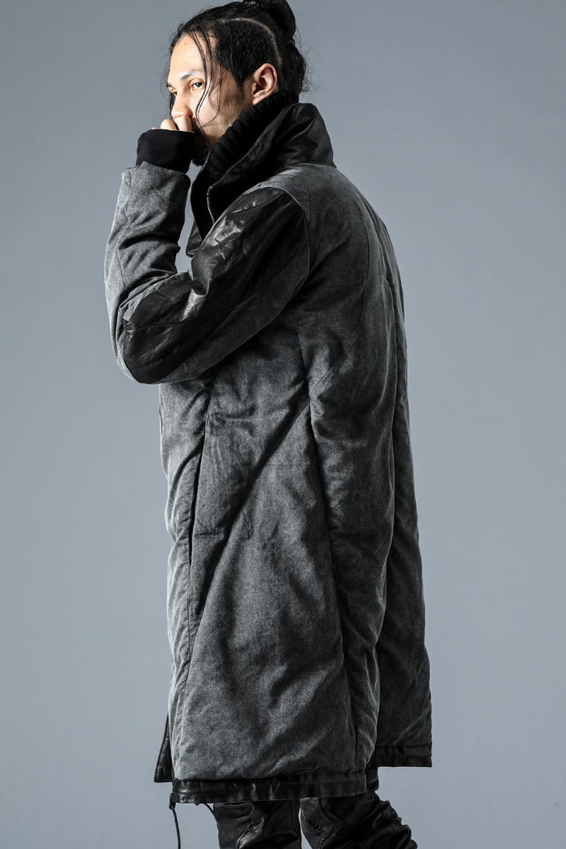 Horse Leather x Rayon Twill White Goose Down Coat  Charcoal
