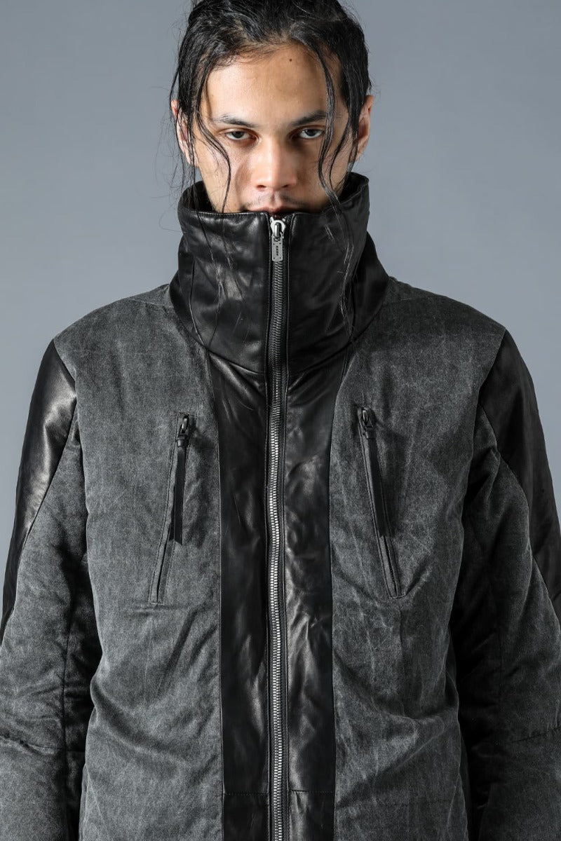 Horse Leather x Rayon Twill White Goose Down Coat  Charcoal