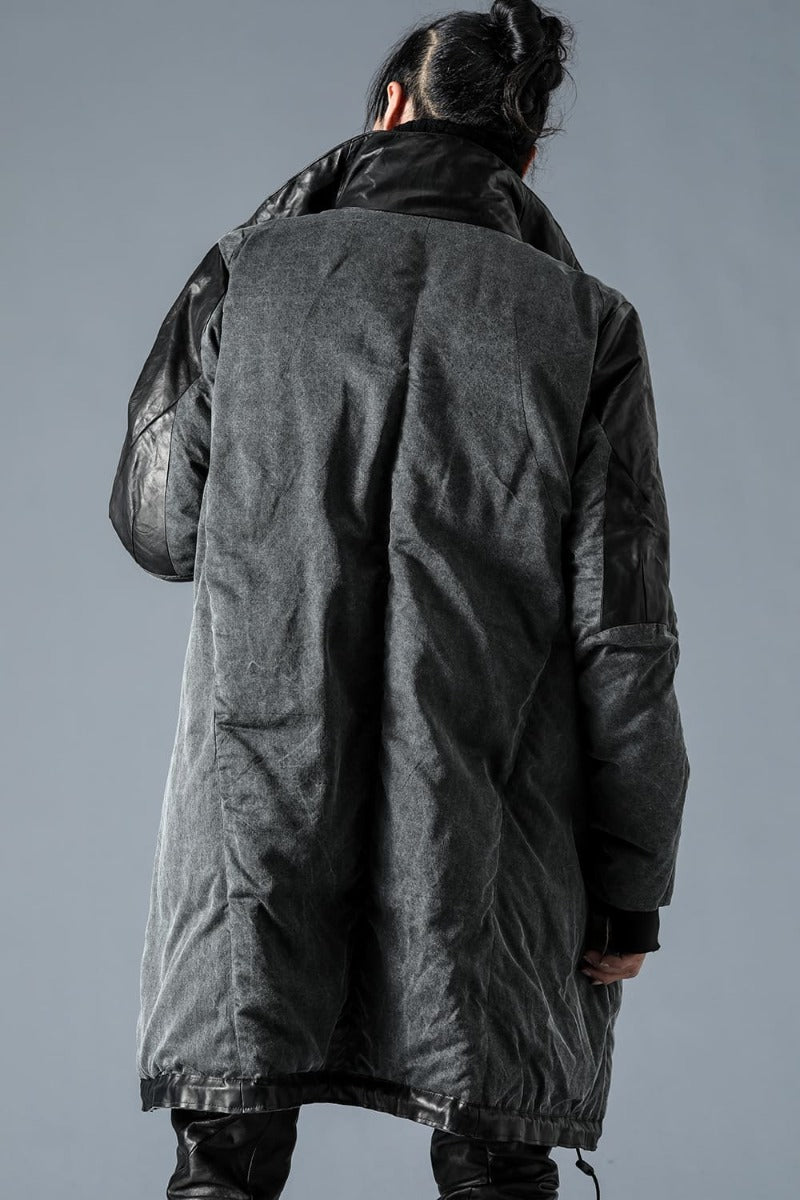 Horse Leather x Rayon Twill White Goose Down Coat  Charcoal