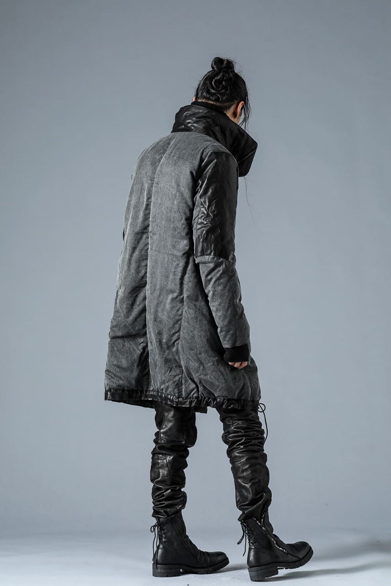 Horse Leather x Rayon Twill White Goose Down Coat  Charcoal