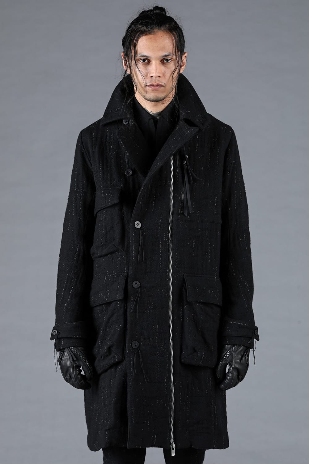 Double Woven Crushed Jacquard Double Breasted Coat