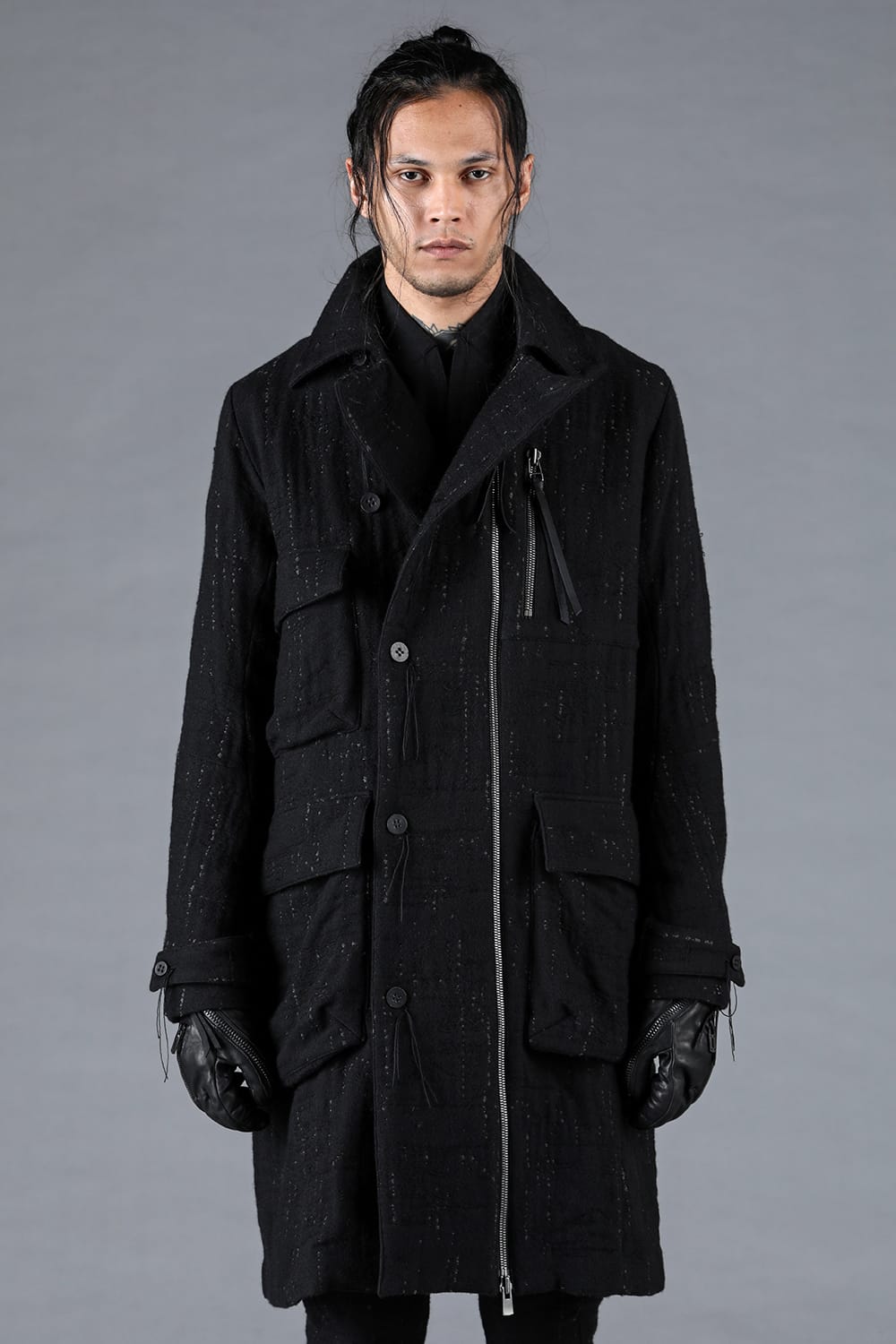 Double Woven Crushed Jacquard Double Breasted Coat