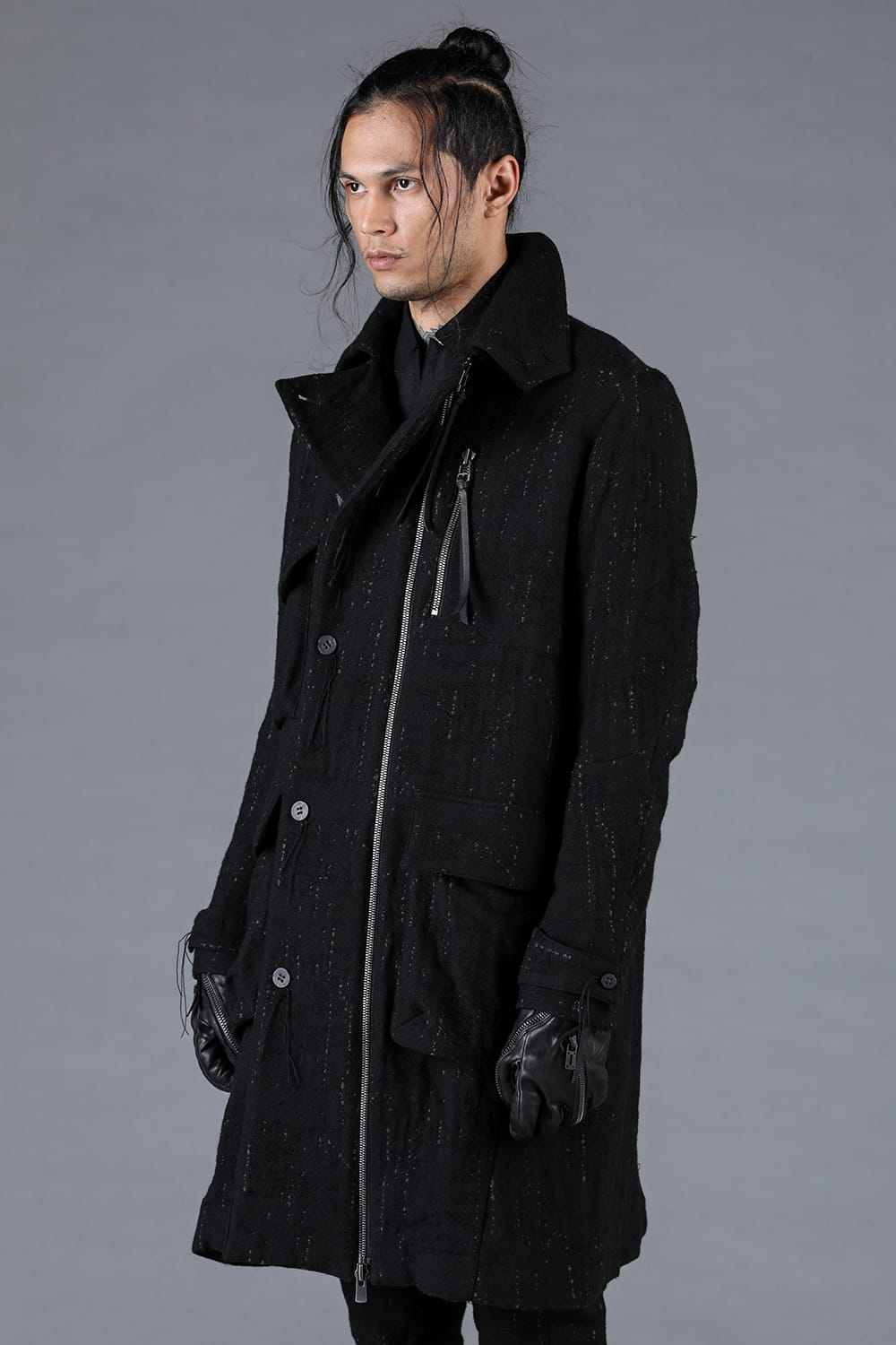 Double Woven Crushed Jacquard Double Breasted Coat