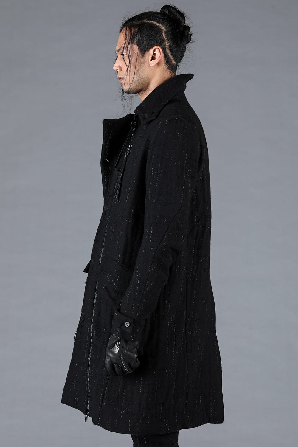 Double Woven Crushed Jacquard Double Breasted Coat
