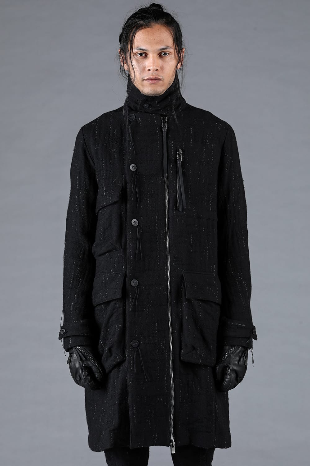 Double Woven Crushed Jacquard Double Breasted Coat