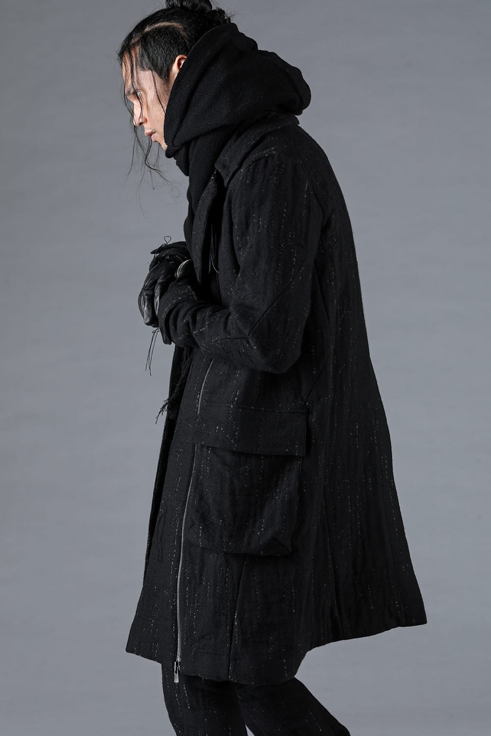 Double Woven Crushed Jacquard Double Breasted Coat