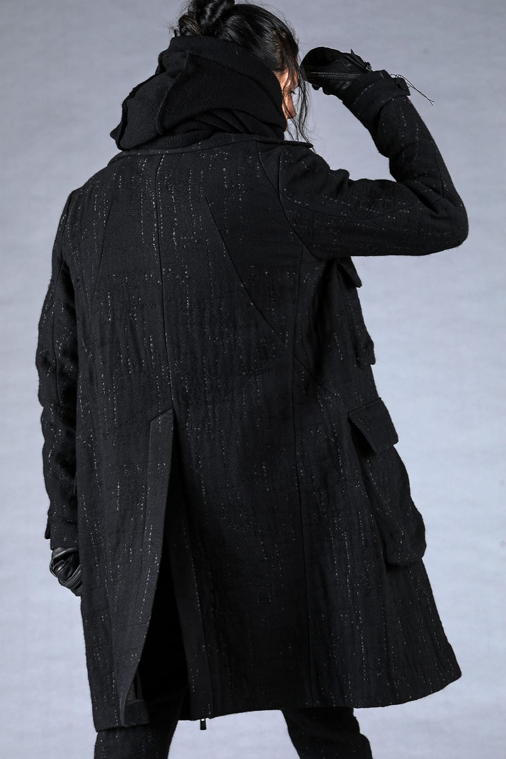 Double Woven Crushed Jacquard Double Breasted Coat