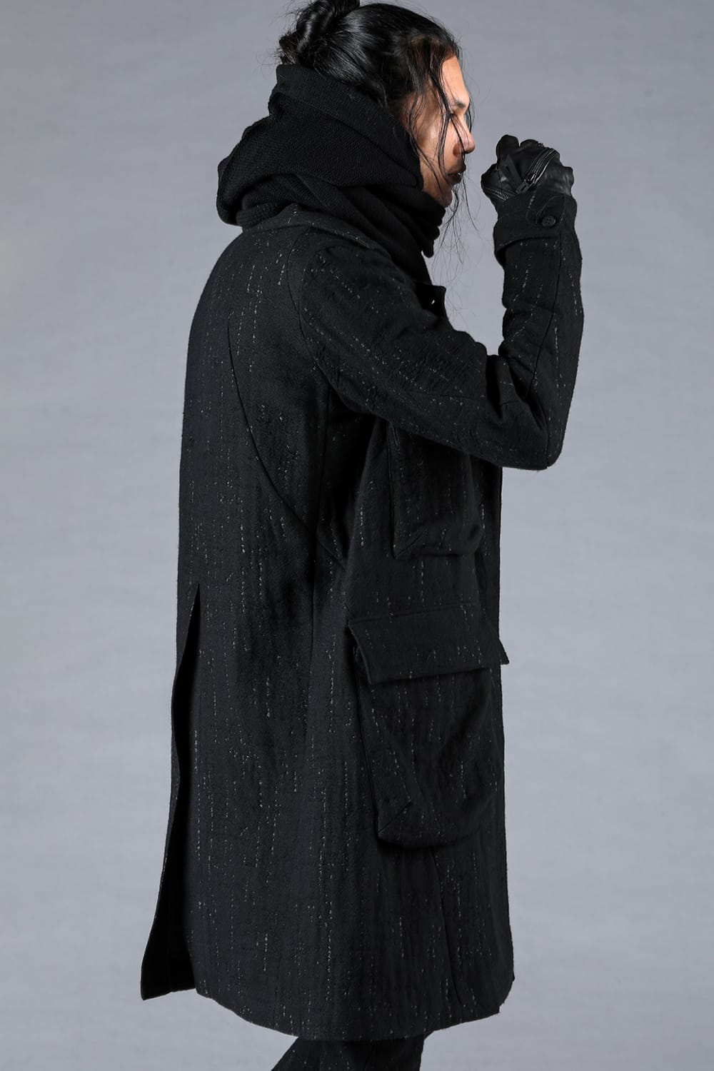 Double Woven Crushed Jacquard Double Breasted Coat