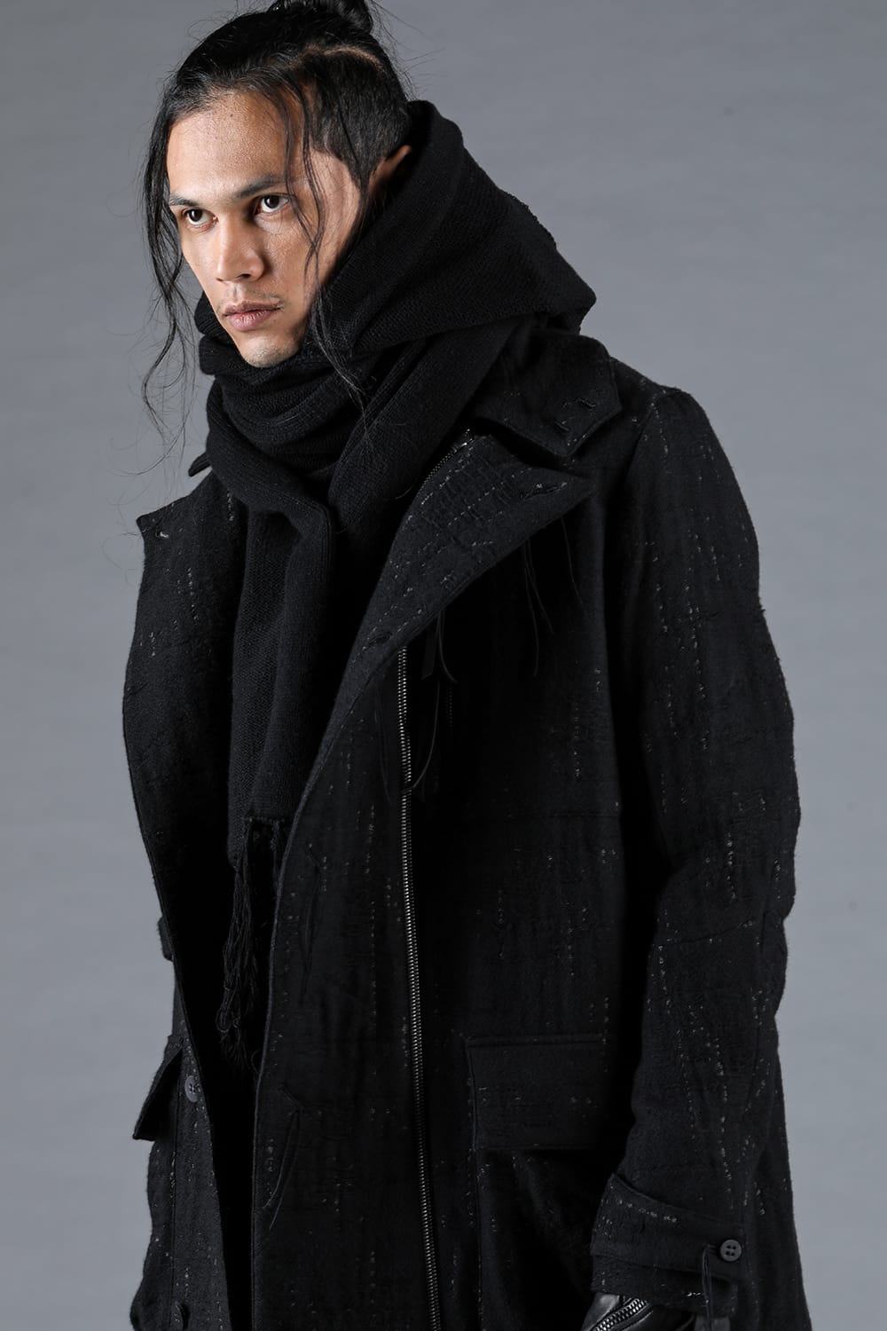 Double Woven Crushed Jacquard Double Breasted Coat