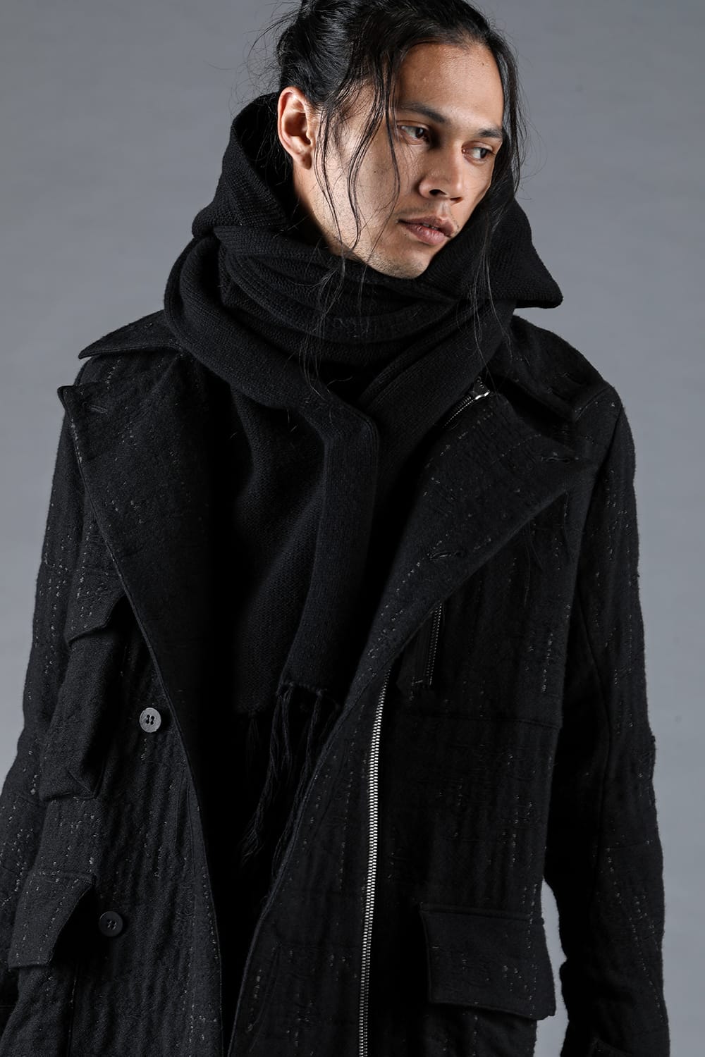 Double Woven Crushed Jacquard Double Breasted Coat
