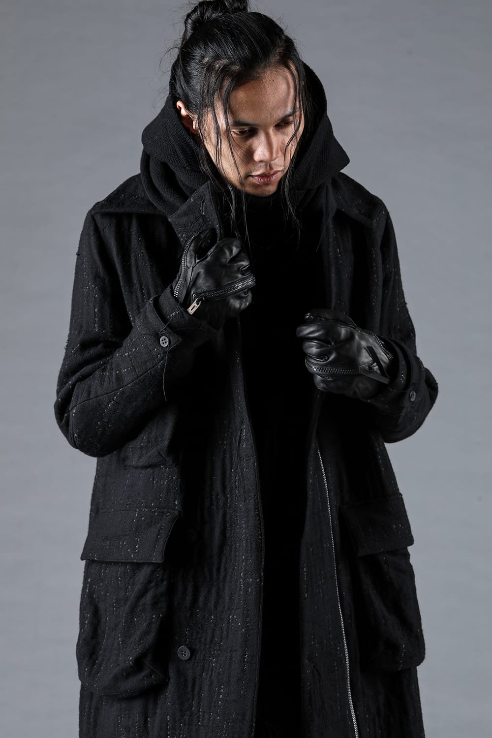 Double Woven Crushed Jacquard Double Breasted Coat