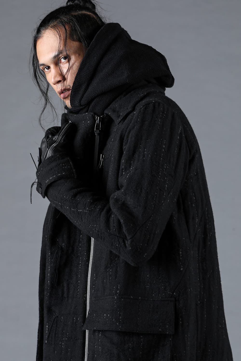 Double Woven Crushed Jacquard Double Breasted Coat