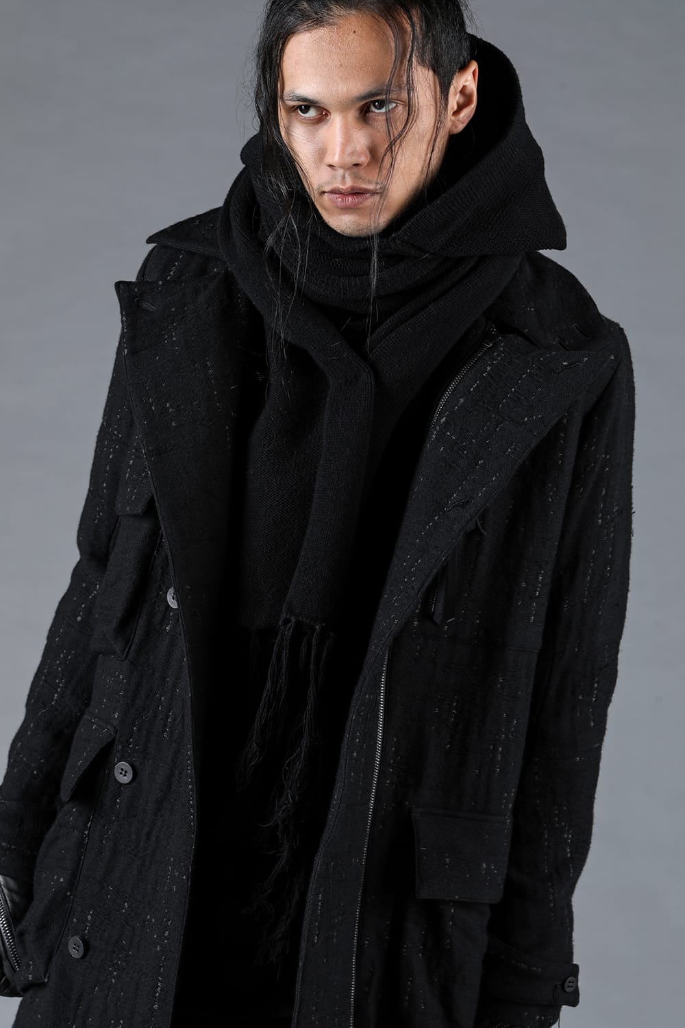 Double Woven Crushed Jacquard Double Breasted Coat